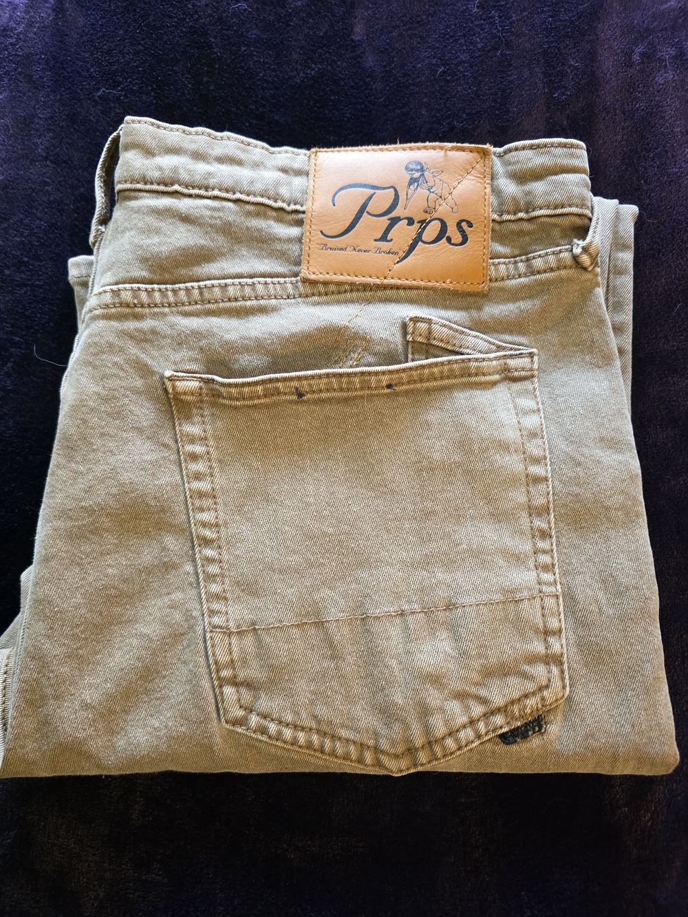 PRPS Goods & Co. Men’s Khaki Jeans Size 36 Distressed Straight Leg Premium Denim